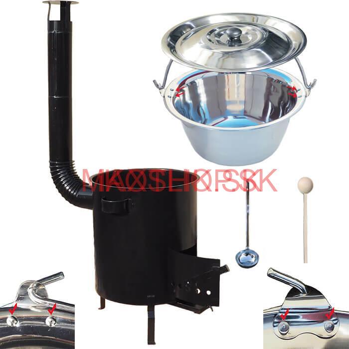 Nerezový kotlík 30 L (1,2 mm) + hrubostenná (1,5 mm) kovová kotlina 45 STRONG