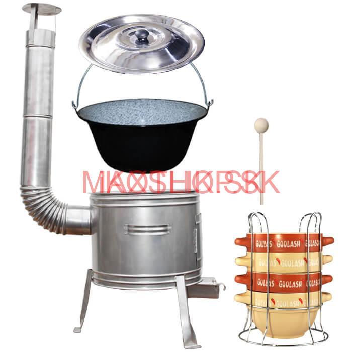 Smaltovaný kotlík 30 L + panvica na grilovanie + teleskopická trojnožka