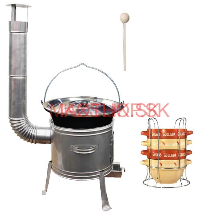 Smaltovaný kotlík 30 L + panvica na grilovanie + teleskopická trojnožka