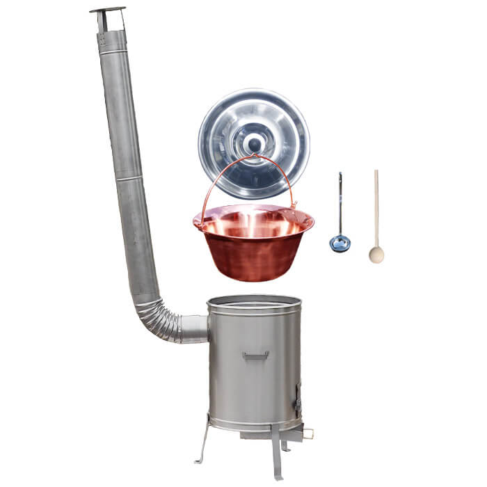 Medený kotlík 20 L (1,2 mm) + nerezová kotlina 42 cm + vareška a naberačka LUX