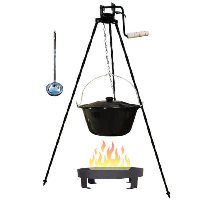 Smaltovaný kotlík 20 L (1,2 mm) + Ohnisko + stojan s kladkou VAR