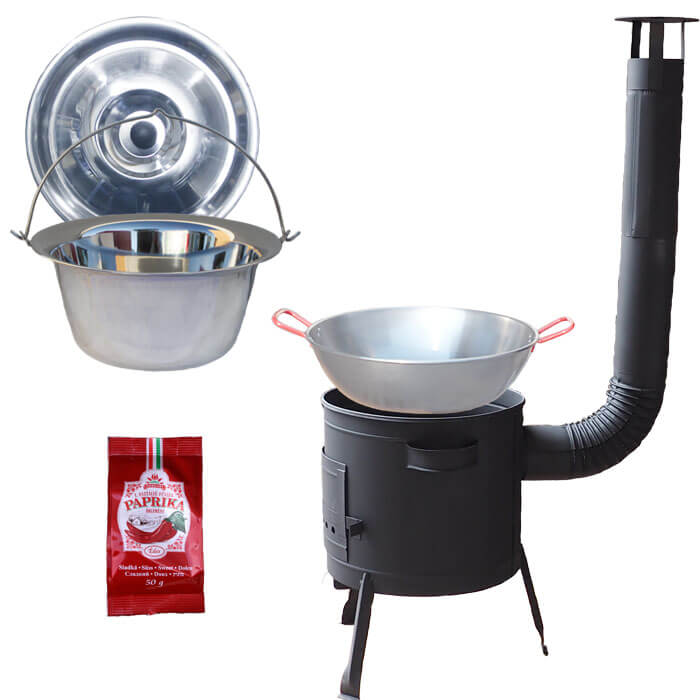 Nerezový kotlík 22 L (0,8 mm) INOX + Panvica PAELLA (WOK) 45 cm + sladká paprika 50 g + nízka kotlina 42 PLUS 600