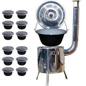 Smaltovaný kotlík 13 L + Nerezová kotlina 36 INOX LUSTRO + misky 12 ks