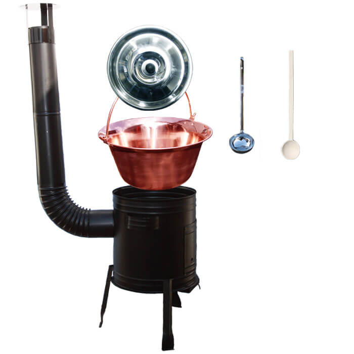 Medený kotlík 20 L (1,2 mm) + kovová kotlina 39 CLASSIC (KOV) + vareška a naberačka PARTY