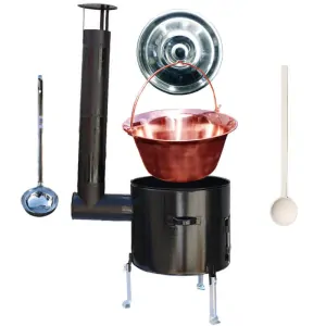 Medený kotlik 10 L (1,2 mm) + smaltovaná kotlina 31 cm + vareška a naberačka Easy party