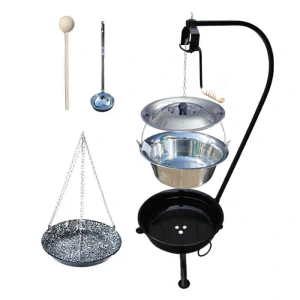 Nerezový kotlík 10 L (1,2 mm) INOX + smaltovaná panvica + ohnisko so stojanom a s poistnou kladkou VAR