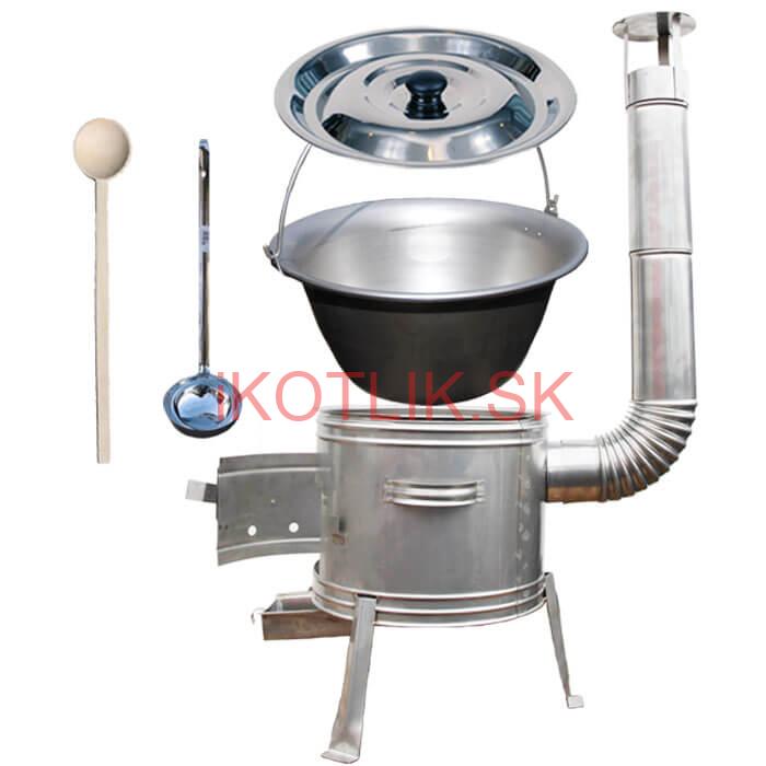 Nerezový kotlík 20 L (1,5 mm) + nerezová kotlina 42 cm + vareška a naberačka TOPLUX