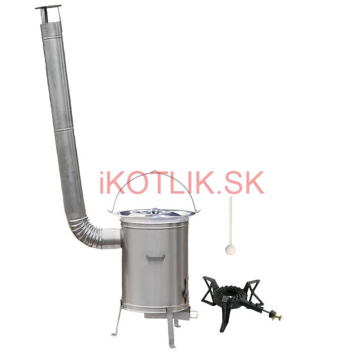 Antikorový kotlík 22 L (0,8 mm) + nerezová kotlina 42 cm + liatinový horák 7 kW, vareška LUX