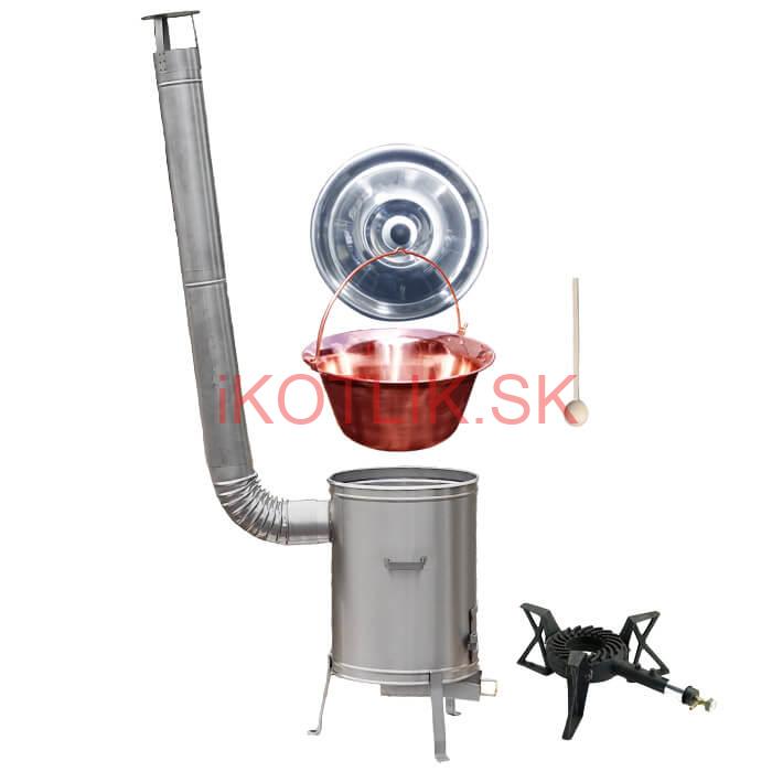 Medený kotlík 30 L (1,2 mm) + nerezová kotlina 42 cm + liatinový horák 7 kW, vareška LUX