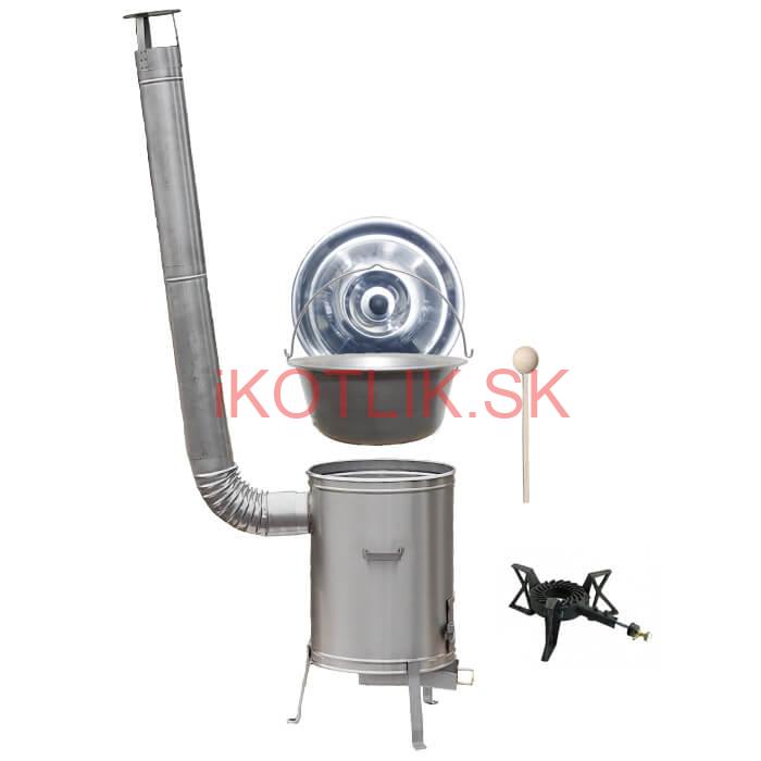 Nerezový kotlík 15 L (1,5 mm) + nerezová kotlina 36 cm + liatinový horák 7 kW, vareška LUX