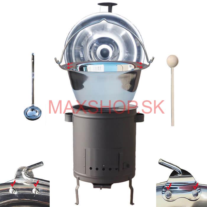 Nerezový kotlík 30 L (0,8 mm) zosilnený s nitmi + hrubostenná (1,5 mm) a žiaruvzdorná kotlina 45 PLUS 600