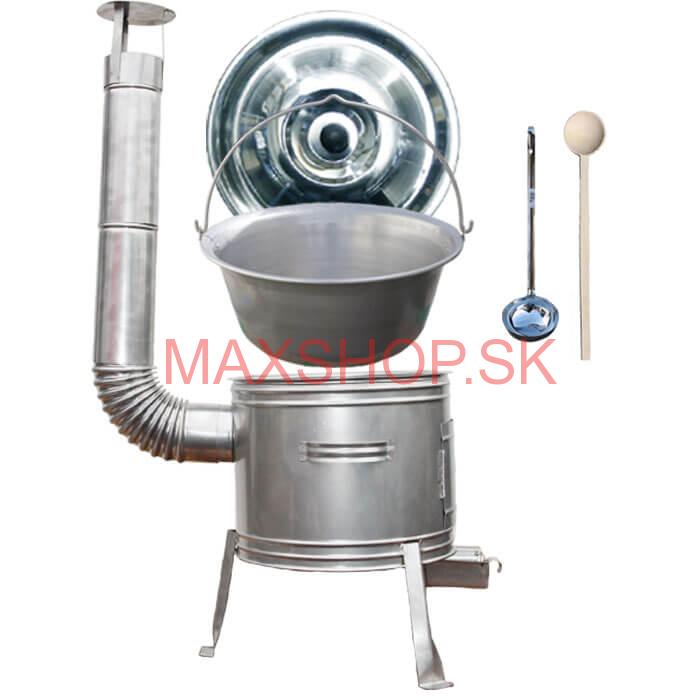 Železný kotlík 30 L (0,75 mm) + nerezová kotlina 45 cm + vareška a naberačka TOPLUX