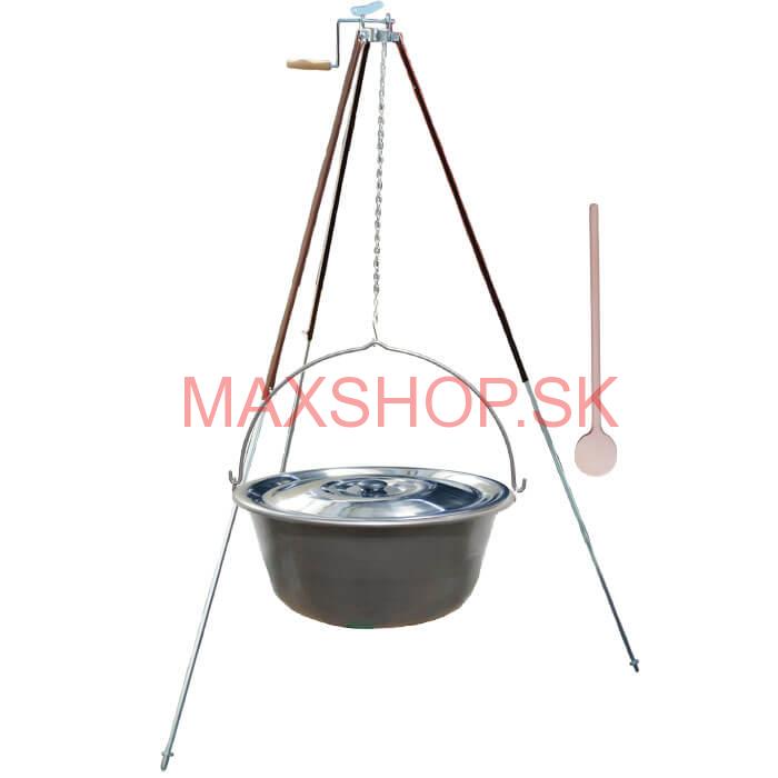 Nerezový kotlík 30 L (1,5 mm) + teleskopická trojnožka s poistnou kladkou + pokrievka