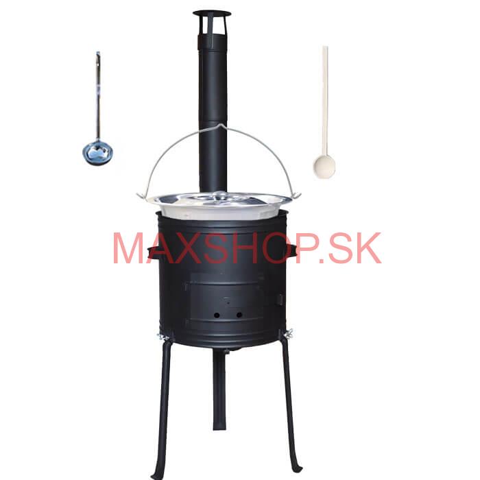 Antikorový kotlík 22 L (0,8 mm) + kovová kotlina s vysokými nožičkami 42 cm + vareška a naberačka