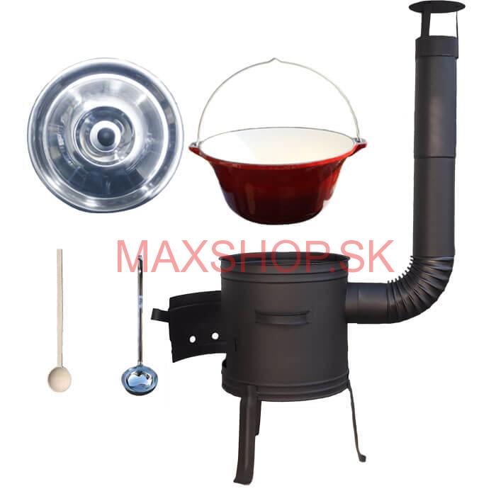 Liatinový kotlík 10 L so smaltovanou úpravou + nízka žiaruvzdorná kotlina 33 cm PLUS 700 + vareška a naberačka