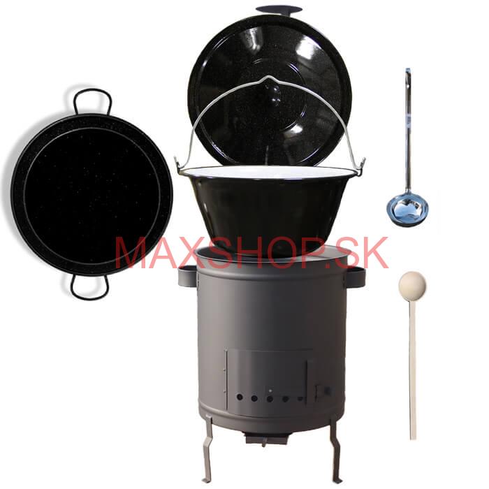 Smaltovaný kotlík 13 L (1,2 mm) + Paella panvica 38 cm + hrubostenná (1,5 mm) žiaruvzdorná kotlina (1,5 mm) 36 PLUS 600