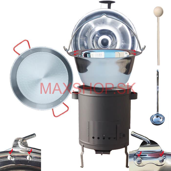 Nerezový kotlík 15 L (0,8 mm) zosilnený s nitmi + Paella panvica 38 cm + hrubostenná (1,5 mm) žiaruvzdorná kotlina 36 PLUS 600