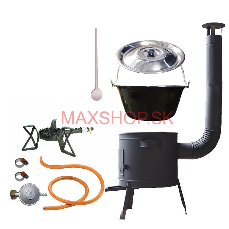 Smaltovaný kotlík (1,2 mm) 25 L + liatinový horák 5,5 kW + nízka kotlina 42 PLUS 600 + nerezová pokrievka INOX