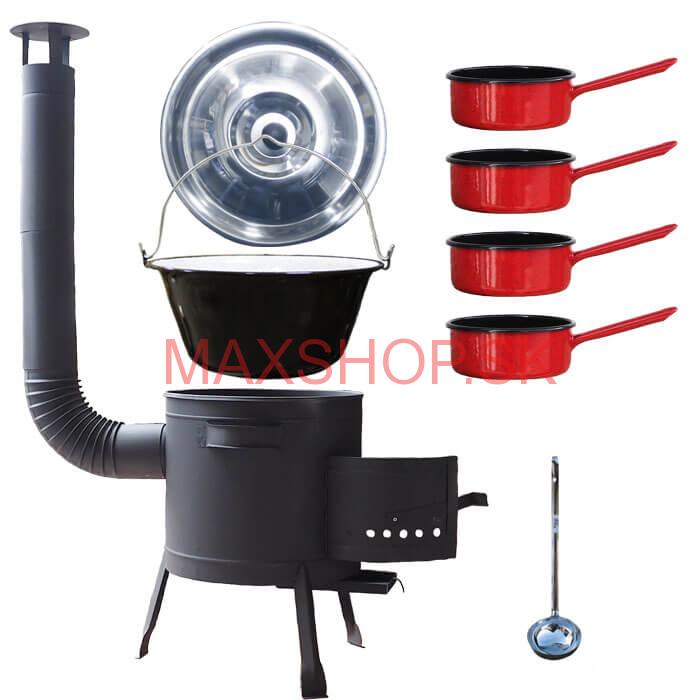 Smaltovaný kotlík 20 L + smaltované rajnice 4 ks + nízka žiaruvzdorná kotlina 42 cm PLUS 600