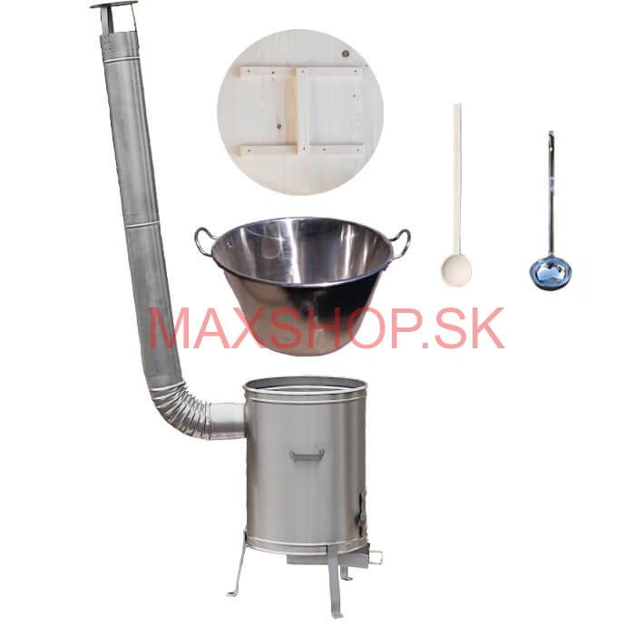 Zabíjačkový nerezový kotol 100 L + nerezová kotlina 60 cm + vareška a naberačka