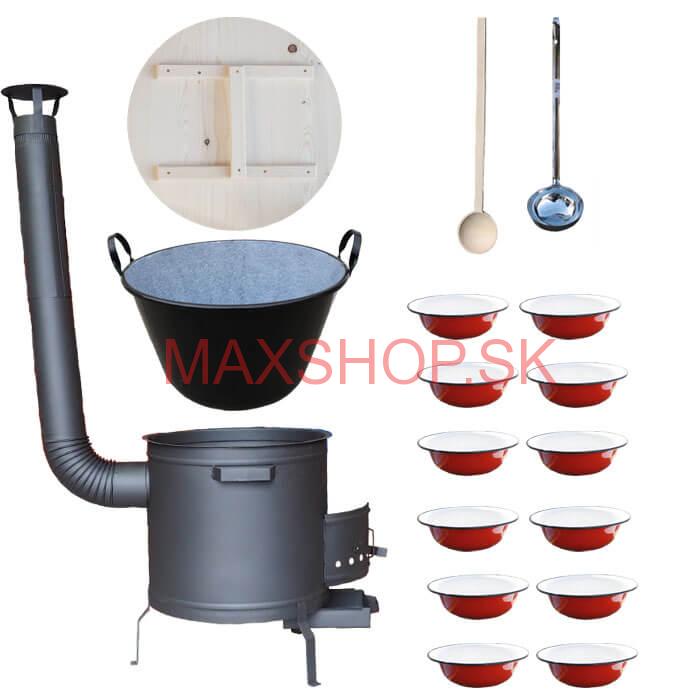 Smaltovaný kotol 100 L + smaltované taniere + vareška a naberačka PLUS 600 PLUS 600