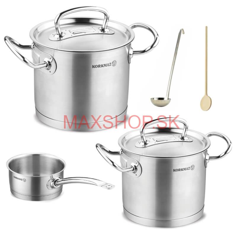 Sada nerezových hrncov s pokrievkou + rajnica 2 + 1 ks 5 L, 9 L, 1,5 L