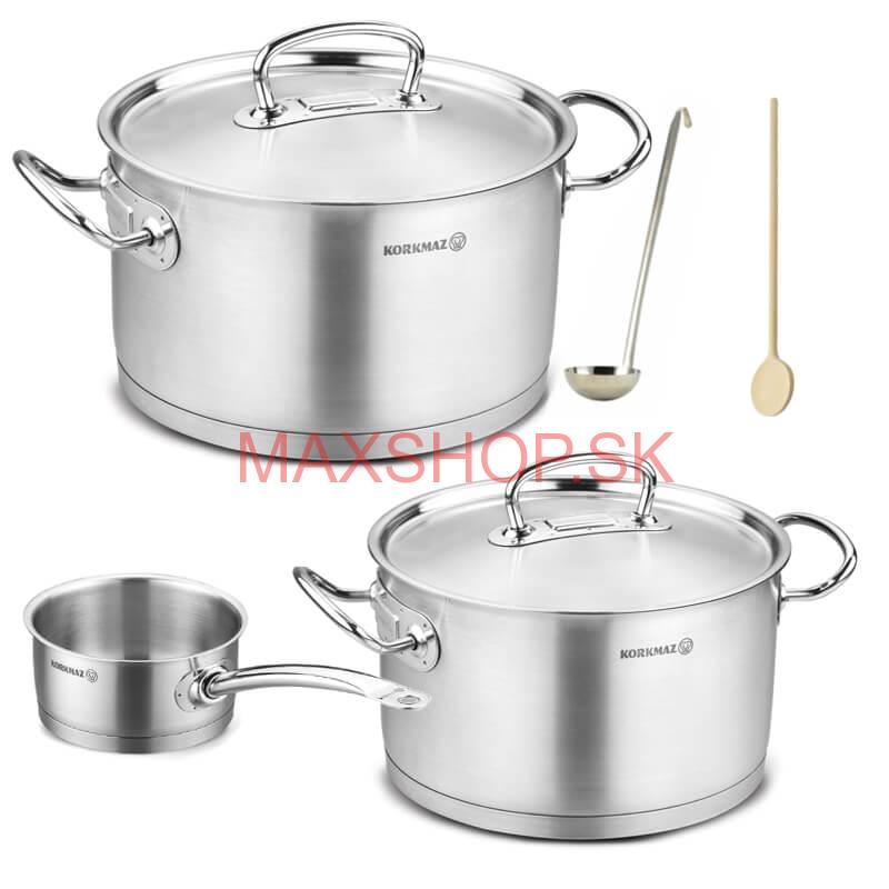 Sada nerezových hrncov s pokrievkou + rajnica 2 + 1 ks 6 L, 10 L, 2,8 L