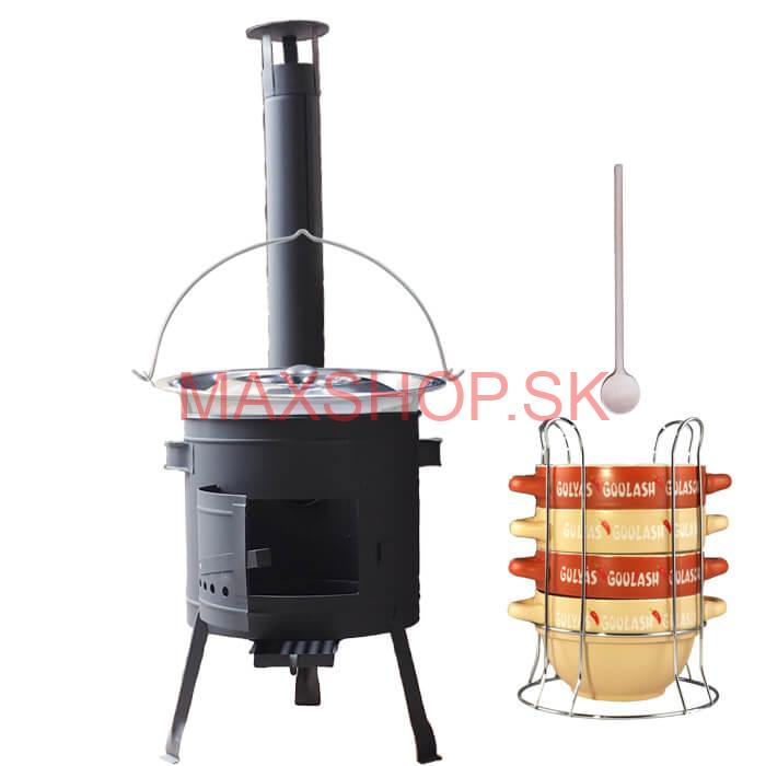 Nerezový kotlík 22 L (0,8 mm) INOX + misky na guláš 4 ks + nízka žiaruvzdorná kotlina 42 PLUS 600