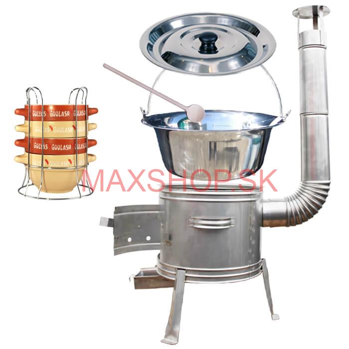 Nerezový kotlík 22 L (0,8 mm) INOX + misky na guláš 4 ks + nerezová kotlina 42 cm TOPLUX