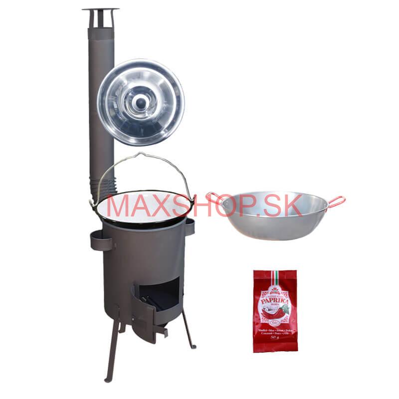 Smaltovaný kotlík 22 L + Panvica PAELLA (WOK) 45 cm + sladká paprika 50 g + žiaruvzdorná kotlina 42 PLUS 600 s roštom na popol 4 mm