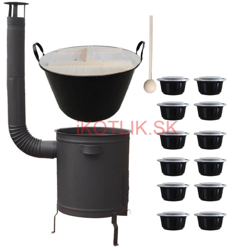 Smaltovaný kotol 100 L + hrubostenná kotlina 60 cm (1,5 mm) STRONG PLUS 600 + misky 12 ks