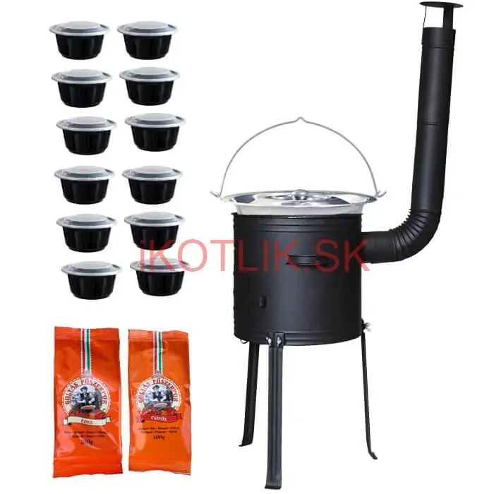 Nerezový kotlík 22 L (0,8 mm) INOX + žiaruvzdorná kotlina 42 cm Plus 700 + misky 12 ks + 2 x korenie na guláš 100 g