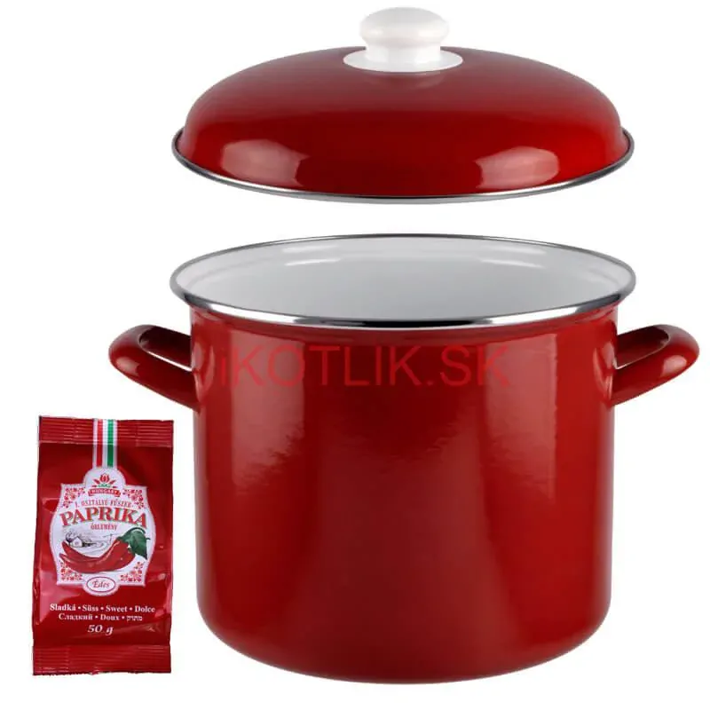 Smaltovaný hrniec s pokrievkou 10,4 L červený + sladká paprika GURMÁN 50 g