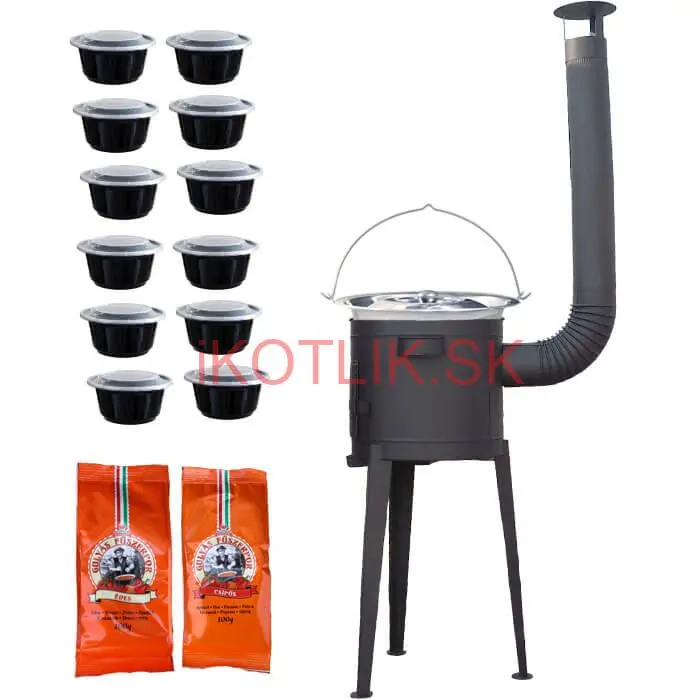 Nerezový kotlík 22 L (0,8 mm) INOX + vysoká žiaruvzdorná  kotlina 42 cm PLUS 600 + misky 12 ks + 2 x korenie na guláš 100 g