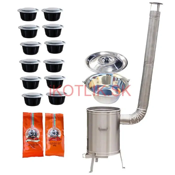 Nerezový kotlík 22 L (0,8 mm) INOX + nerezová kotlina 42 cm LUX + misky 12 ks + 2 x korenie na guláš 100 g