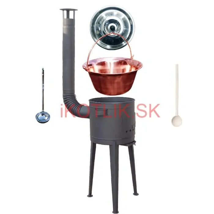 Medený kotlík 20 L (1,2 mm) + vysoká žiaruvzdorná kotlina (2,0 mm) HODO 42 cm PLUS 600 + vareška + naberačka