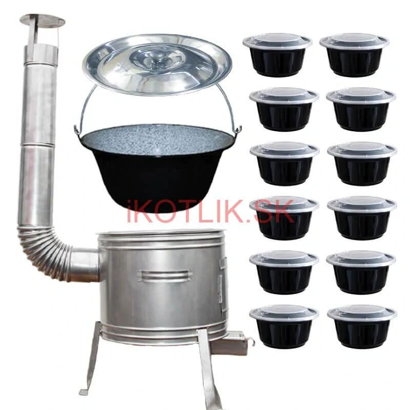 Smaltovaný kotlík 25 L + Nerezová kotlina 42 INOX + misky 12 ks