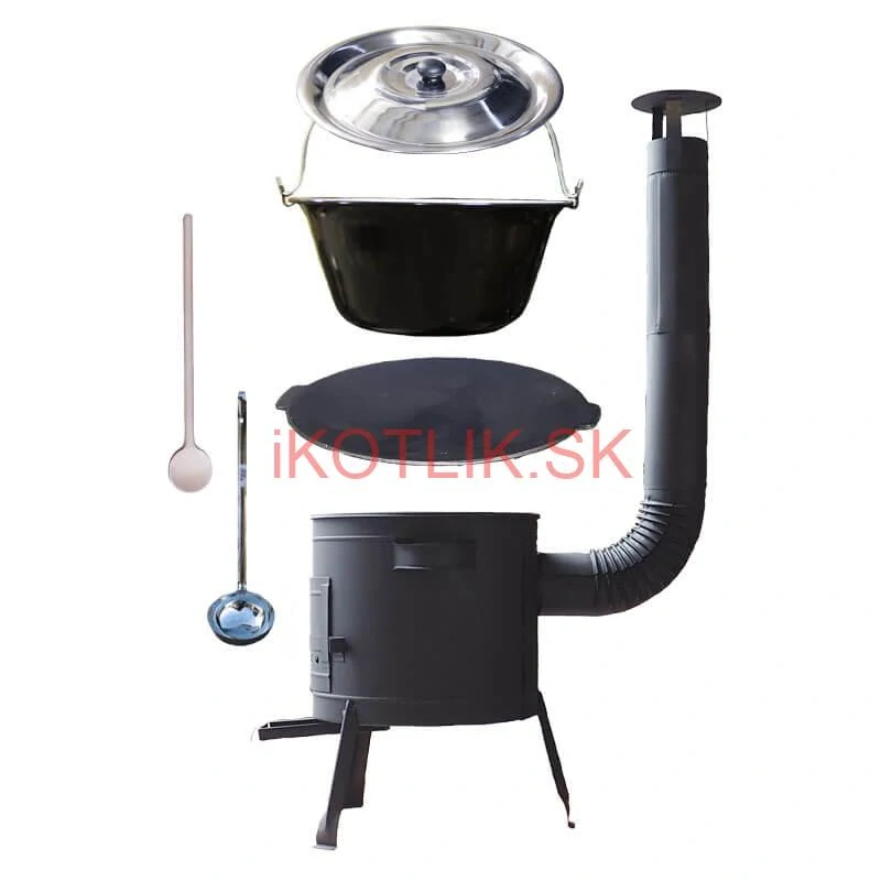 Smaltovaný kotlík 30 L + liatinová panvica 45 cm + nízka žiaruvzdorná kotlina 42 cm PLUS 600