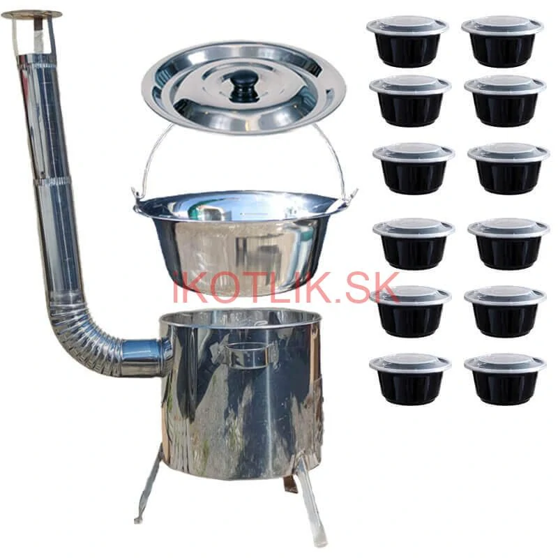 Nerezový kotlík 14 L (0,8 mm) INOX + Nerezová kotlina 36 INOX LUSTRO + misky 12 ks