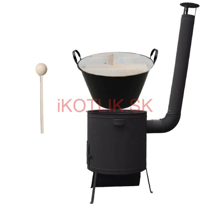 Zabíjačkový smaltovaný kotol 100 L, žiaruvzdorná kotlina 42 PLUS 600 4 MM, drevená pokrievka + vareška