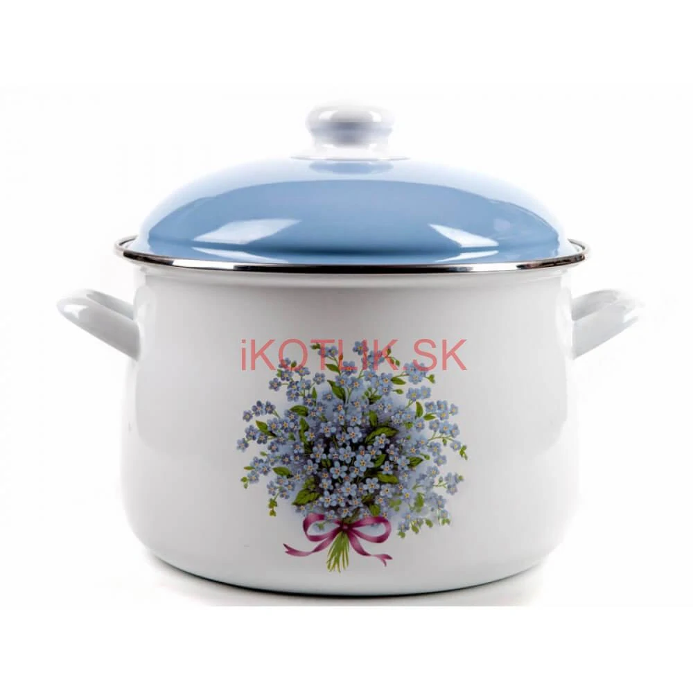 Smaltovaný hrniec s kvetinovým vzorom – Nezábudka 5,5 l + pokrievka