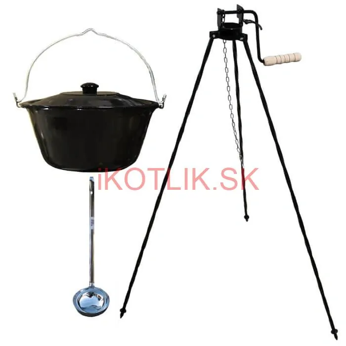 Smaltovaný kotlík 25 L + pokrievka + stojan s kladkou VAR