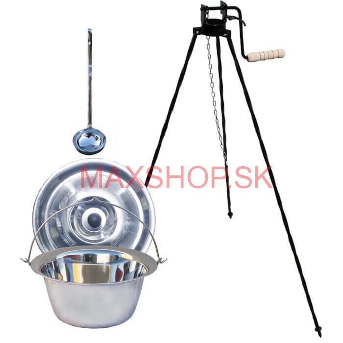 Antikorový kotlík 10 L + pokrievka + stojan s kladkou VAR