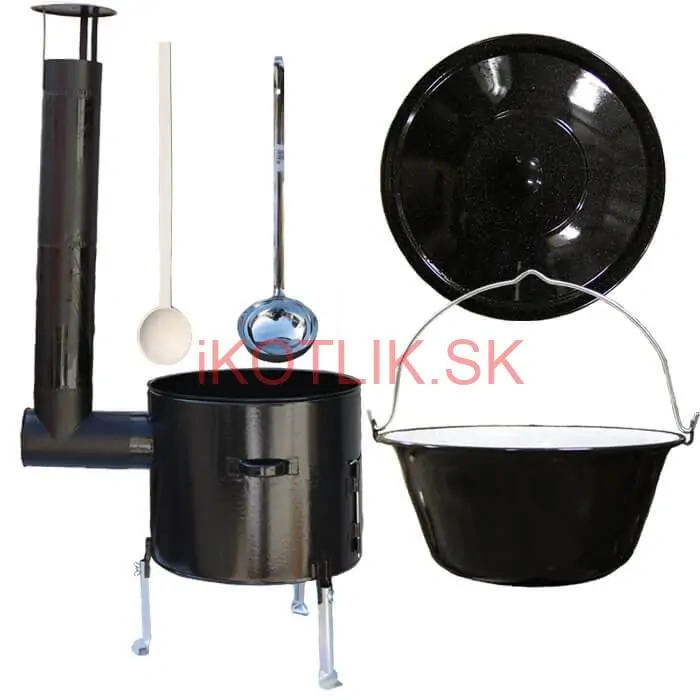 Smaltovaný kotlík 10 L (1,2 mm) + smaltovaná kotlina 31 cm + vareška a naberačka Easy party