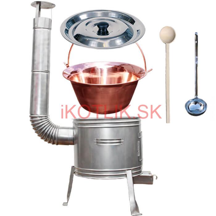 Medený kotlík 10 L (1,2 mm) + nerezová kotlina 31 cm + vareška a naberačka TOPLUX