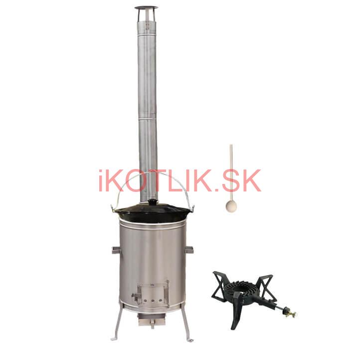 Smaltovaný kotlík 13 L (1,2 mm) + nerezová kotlina 36 cm + liatinový horák 7 kW, vareška LUX