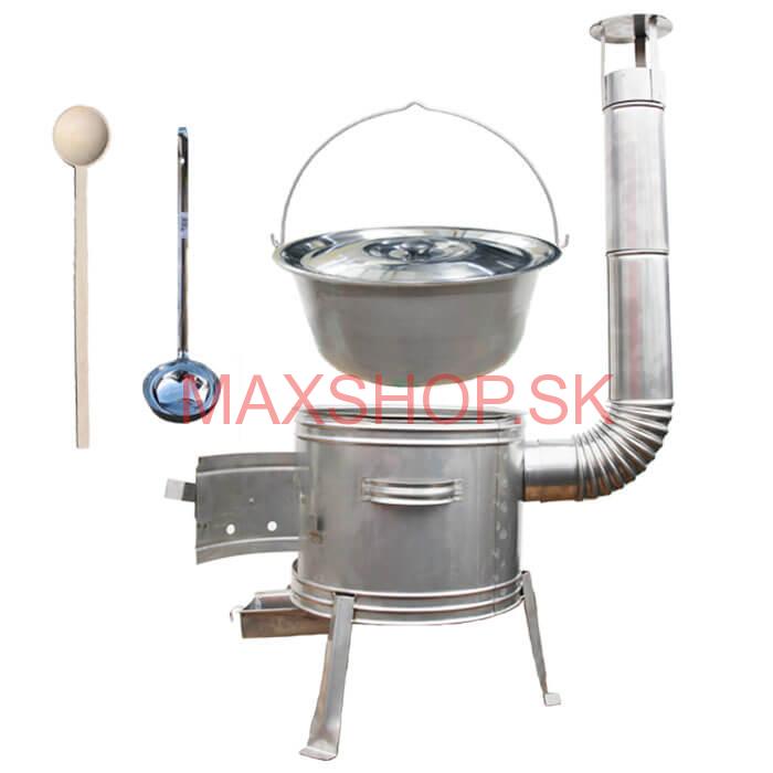 Železný kotlík 30 L (0,75 mm) + nerezová kotlina 45 cm + vareška a naberačka TOPLUX