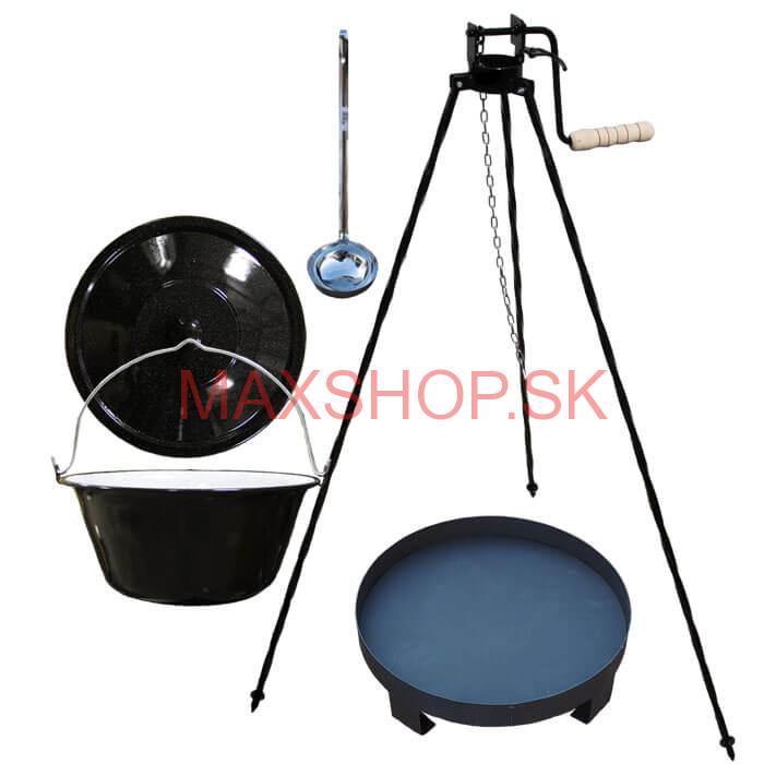 Smaltovaný kotlík 20 L (1,2 mm) + Ohnisko + stojan s kladkou VAR