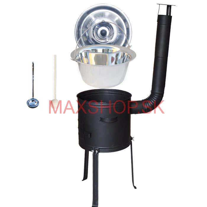 Antikorový kotlík 22 L (0,8 mm) + kovová kotlina s vysokými nožičkami 42 cm, žiaruvzdorná farba Plus 700 + vareška a naberačka