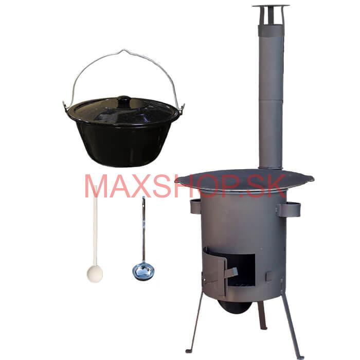 Smaltovaný kotlík 20 L + Liatinová panvica 45 cm + žiaruvzdorná kotlina 42 PLUS 600 s roštom na popol 4 mm